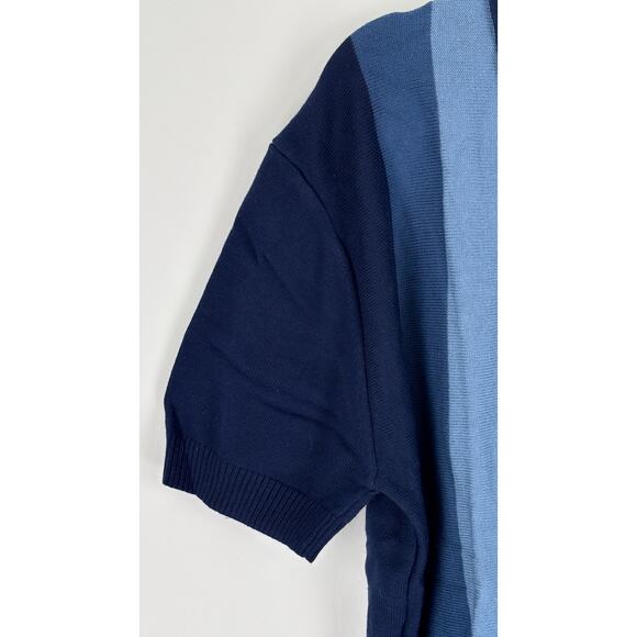 Oxknit Mens 60s Vertical Stripe Short Sleeve Knit Button Polo Mens XL Blue New - Picture 3 of 9